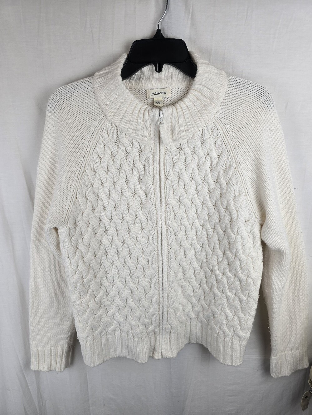 St.John's Bay Cable Knit Cream Full-Zip Sweater Jacket Sz XL